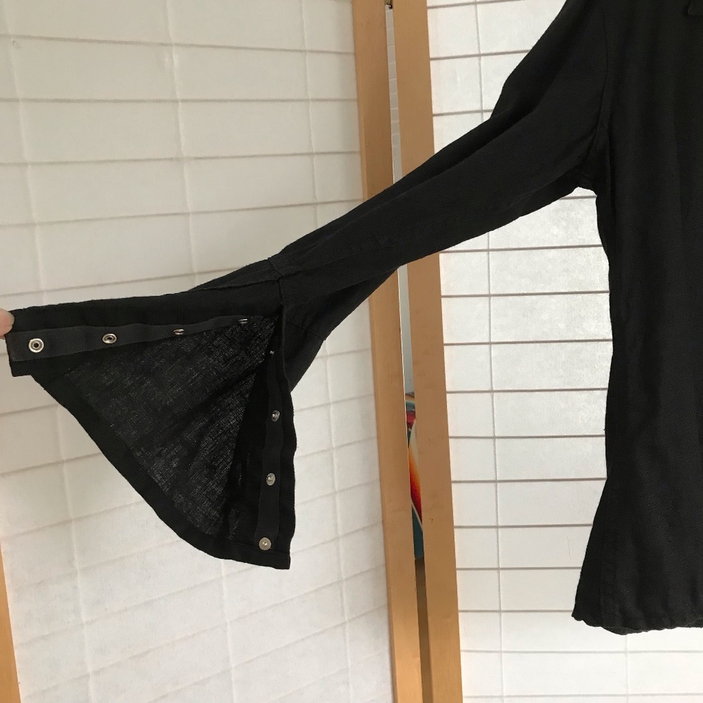 Cynthia Ashby Linen Sz S Blouse Black 100% Linen long sleeve snap front & cuffs - Picture 9 of 14